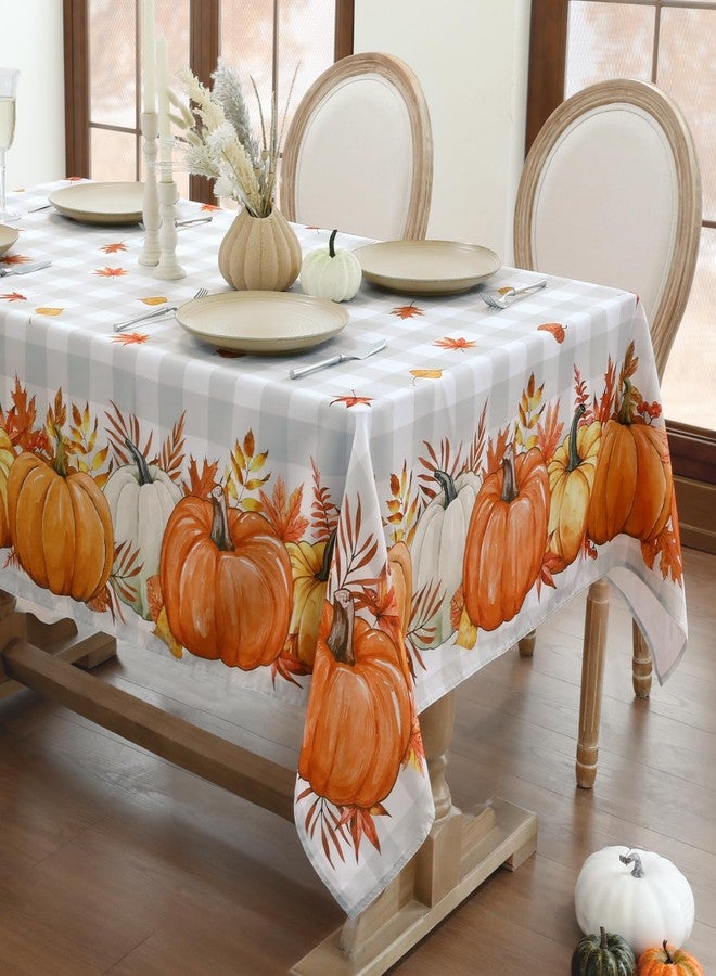 Softalker Fall Tablecloth Rectangle 60x102 Inch, Thanksgiving Autumn Harvest Pumpkin Buffalo Plaid Decoration Table Cloth, Stain Resistant Table Cover for Party/Dining/Holiday, Grey Checkered - Image 2